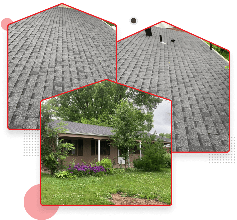 Residential roofing services showing gray shingle roof installation and maintenance