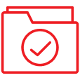 Red folder icon with green checkmark symbol indicating completed or verified files