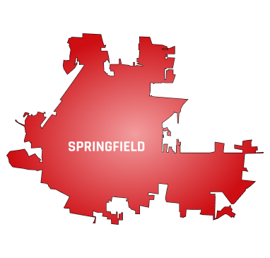 Red map outline of Springfield with white text label in center