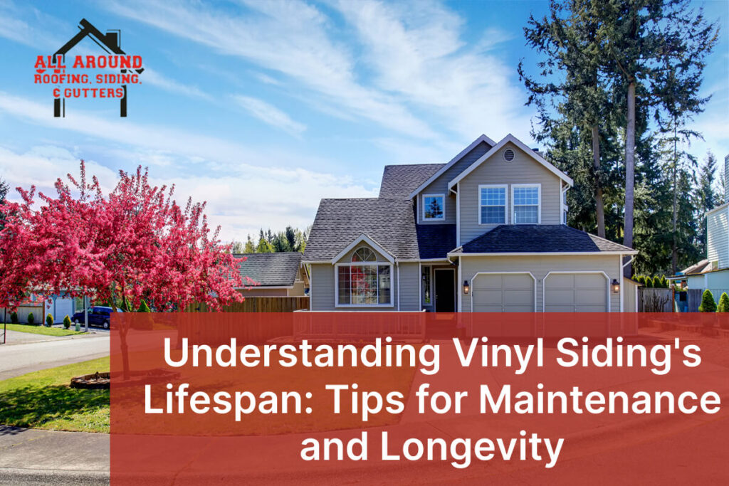 Suburban home with vinyl siding and blooming tree in spring setting.